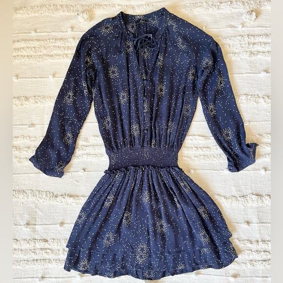 Rails Jasmine Star Mini Dress In Navy Nova Smocked Long Sleeve small - Picture 4 of 14